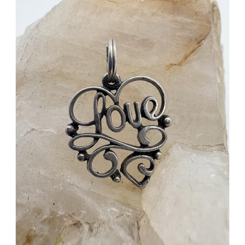 Vintage Sterling Silver Love Heart Filigree Charm Pendant STER 1983